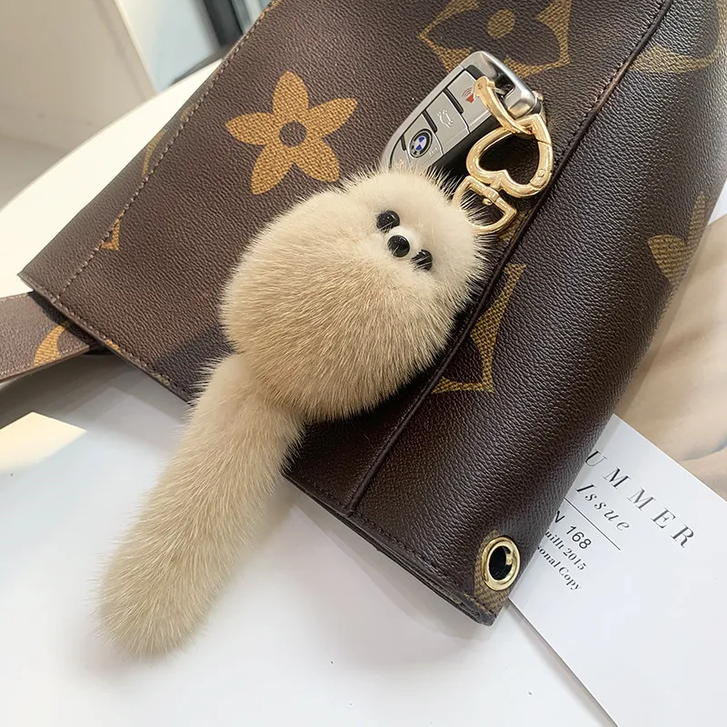 Louis Vuitton Fluffy Mink Fur Keychain bag charm keyring