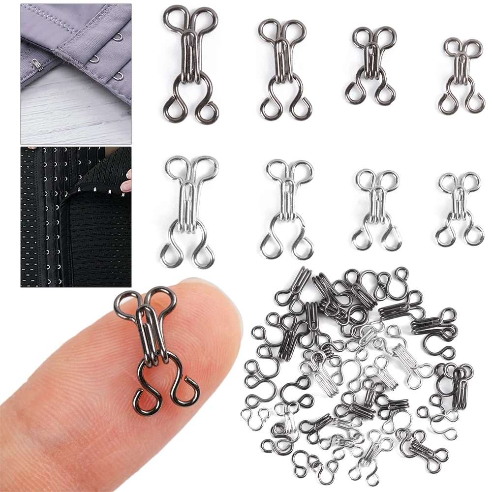 100Pcs Mini Metal Buckle Black/Silver Collar Invisible Button Hook Eye Clothing Buckle DIY Doll Clothes Sewing Accessorie
