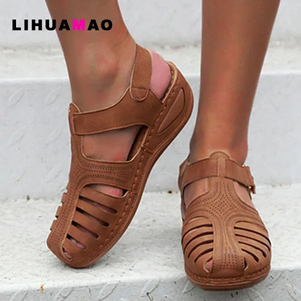 

LIHUAMAO vintage gladiator sandals women's shoes wedges platform beach casual ladies sandals comfortable health sandals