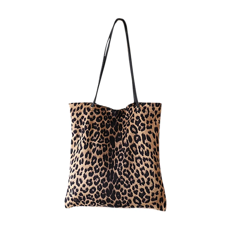 

Leopard Print Shoulder Tote Bag Vintage Fashion Simple Canvas Shoulder Bags Handbags Large Storage Handbag Hand Bag For Women
