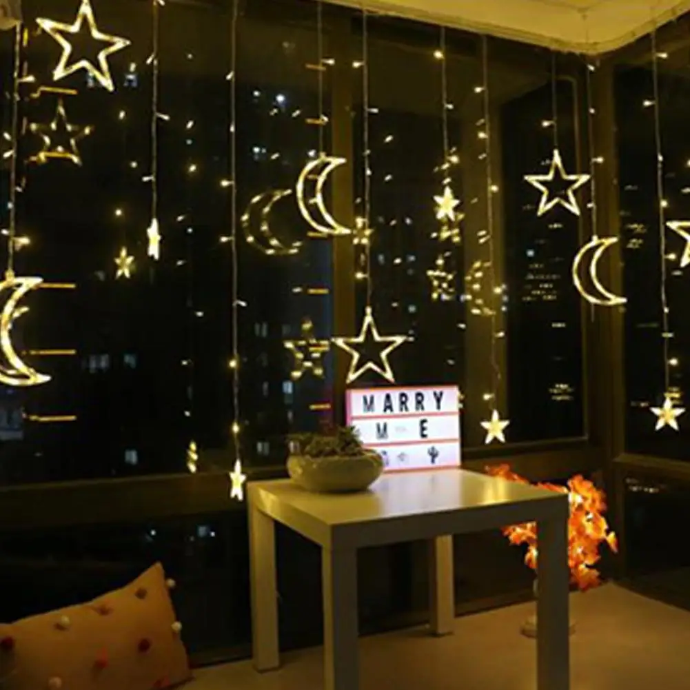 Moon Star Lamp LED String Lamp Ins Christmas Lights Holiday Decoration Curtain Lights Lamp Wedding Neon Lantern 220v Fairy Light