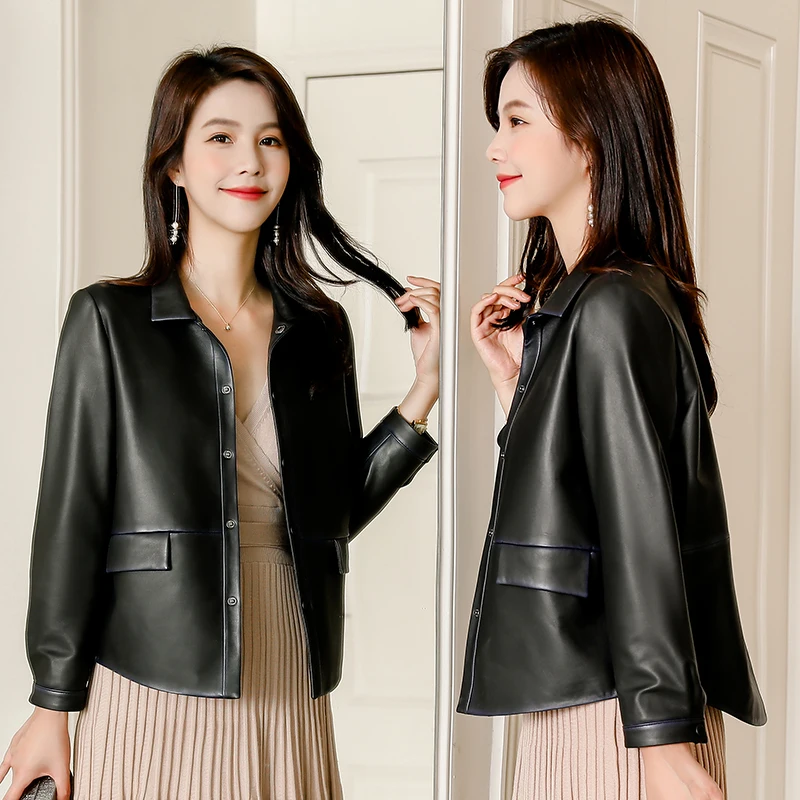 1 PTSLAN Women's Genuine Leather Jacket Real Sheepskin Jackets Coat Clothes Motorcycle - Цвет: 1