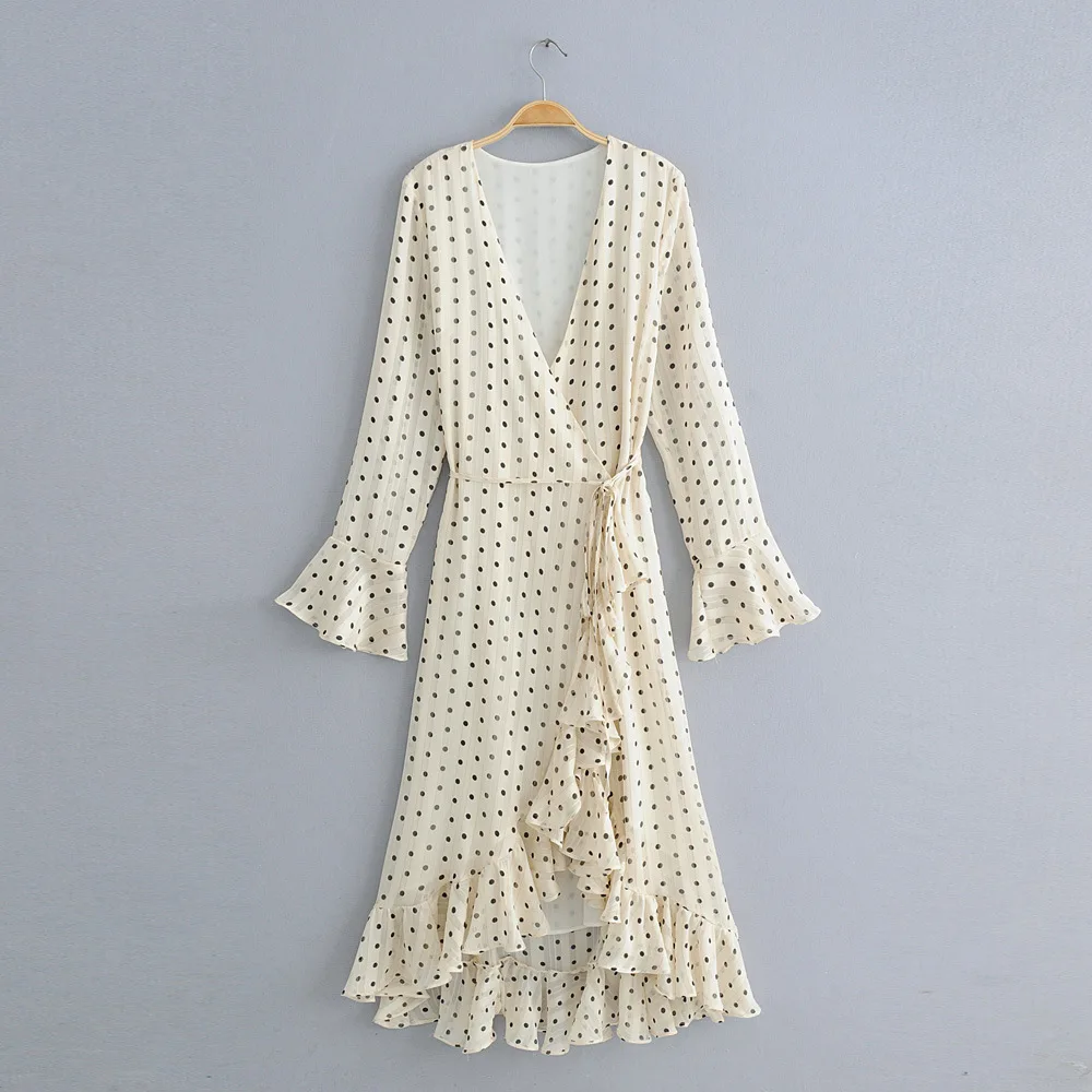 

2019 Western Style Autumn And Winter WOMEN'S Dress New Style qiao qi si Gold Polka Dot Long-sleeved Dress