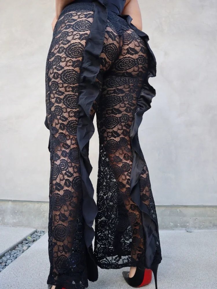 Flare Black Lace Pants Sexy 