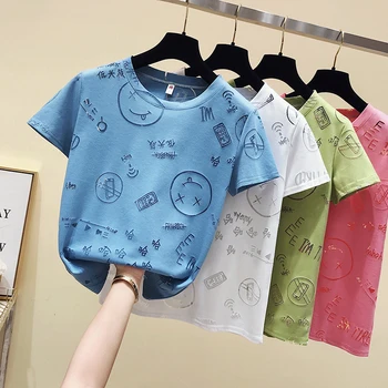 

Summer Hollow Print Women T Shirt Cartoon O Neck Tees Cotton Casual Koren Tee T-shirt Tops Clothing Femme Camiseta Mujer