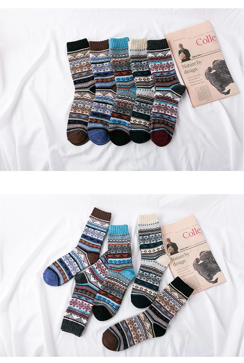 5Pairs Marke männer Wolle Socken Winter Verdicken Schafe Wolle Socken Warme Männer Retro Stil Bunte Mode Mann socken Hohe Qualität – Detail 2