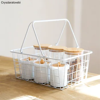 

Portable White Iron Storage basket Metal Mesh Grid With Handle Fruits Storage Organizer Holder Home Decoration Sundries Basket