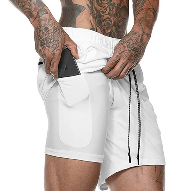 Стильные европейские и американские мужские спортивные шорты для похудения и фитнеса из двухслойной ткани - Цвет: white