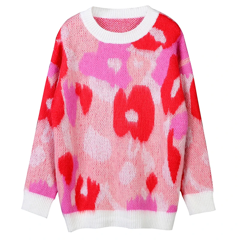 

Women Oversized Mohair Sweater 2019 Lazy Wind Pink Leopard Knit Pullovers Sweater Warm Oversized Sweater Loose Outwear Top