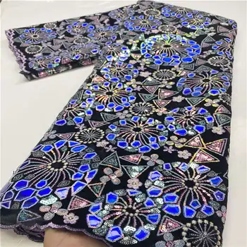 

NIAI Nigerian Velvet Lace Fabric With Color Sequins African Net Lace Fabric Soft Stretch Velvet Lace For Wedding Dress XY3602B