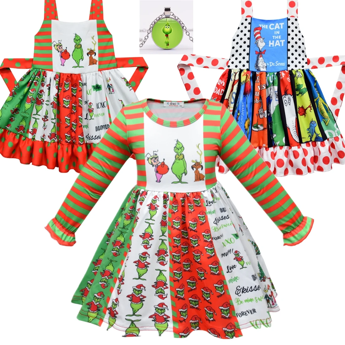 

new Cartoon Girl Princess Dress Long Sleeve The Grinch Clothing Toddler Christmas Dress Kids Dresses party dress hoodie dress