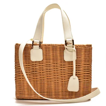 

Famous brand women Bamboo straw rattan bag ladies hand leather bags 2020 fashion luxury messenger bags