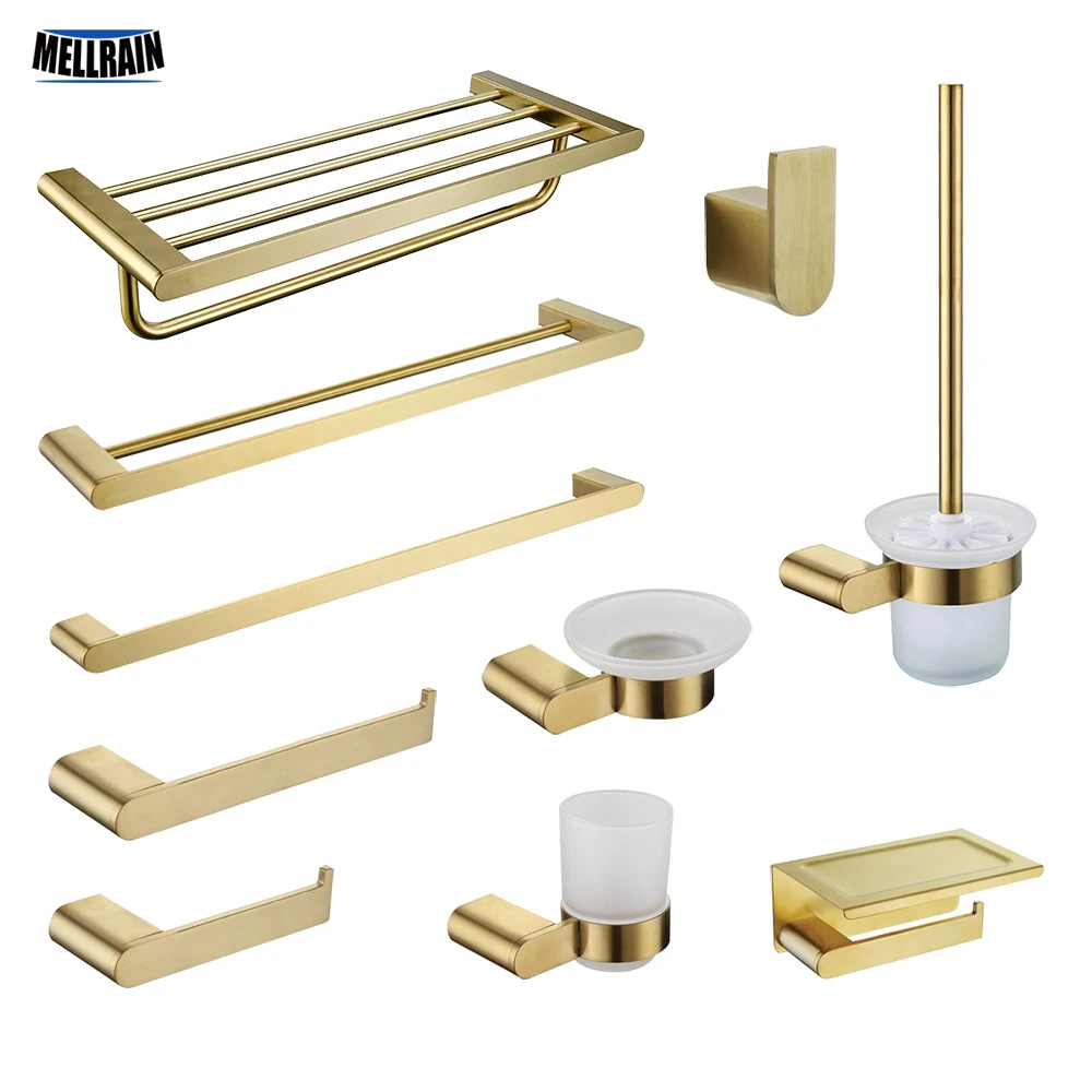 Brushed Gold Bathroom Accessories Towel Rack Paper Holder Soap Dish Toilet Brush Towel Bar Tooth Cup Stainless Steel Hardware Bath Hardware Sets Aliexpress