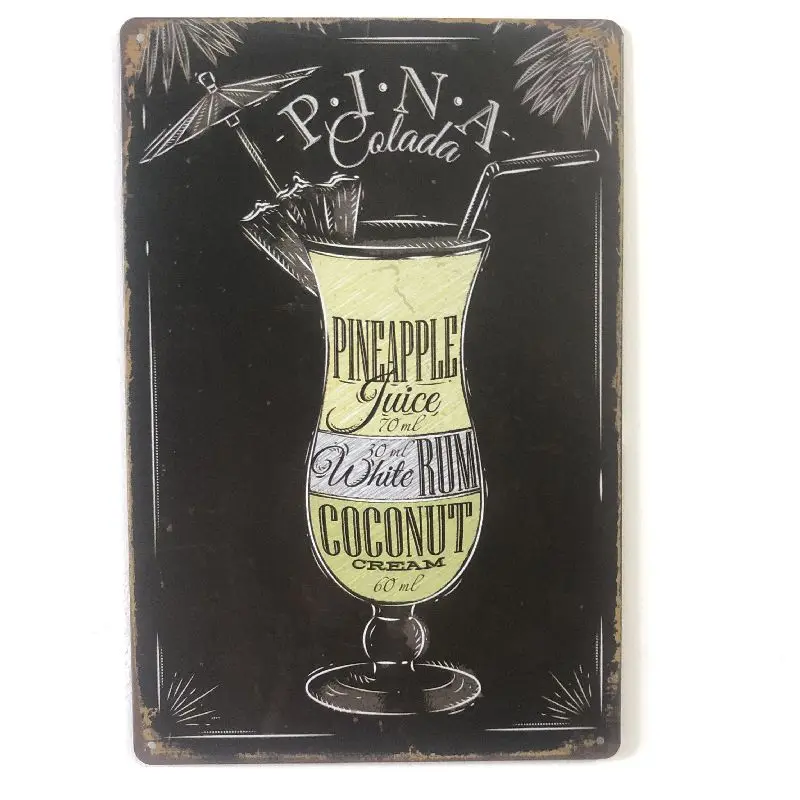 

[Luckyaboy] Pina Colada Cocktail Plaque Vintage Metal Tin Signs Home Bar Pub Garage Decor Plates Man Cave Wall Sticker