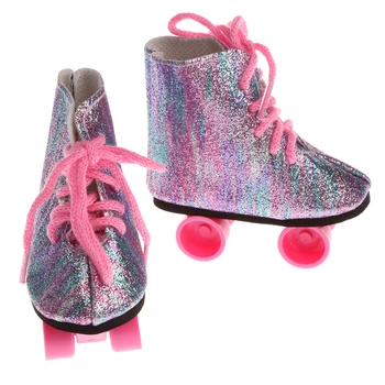 

1 Pair Cute Plastic Lace Up Multicolored Roller Skates Shoes For 18'' American Doll Dolls Dress Up
