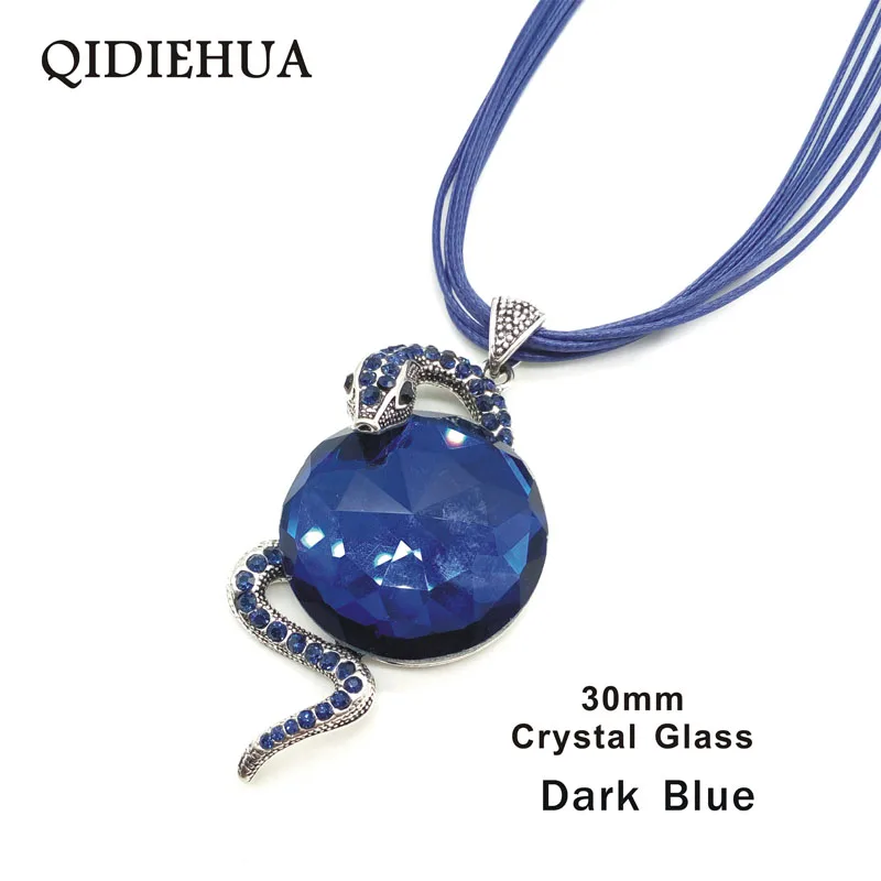 QIDIEHUA модная Антикварная Серебряная Змея женское ожерелье с подвеской Черная веревка колье ювелирные изделия блестящее стекло кристалл кулон змея - Окраска металла: dark blue