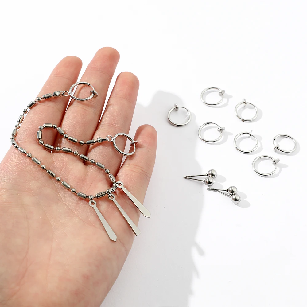 Dangle Earrings Anime Miyamura Izumi Stainless Steel Earrings Lip Piercing with Long Chain Ear Cosplay Accessories Unisex Punk Popular Jewelry