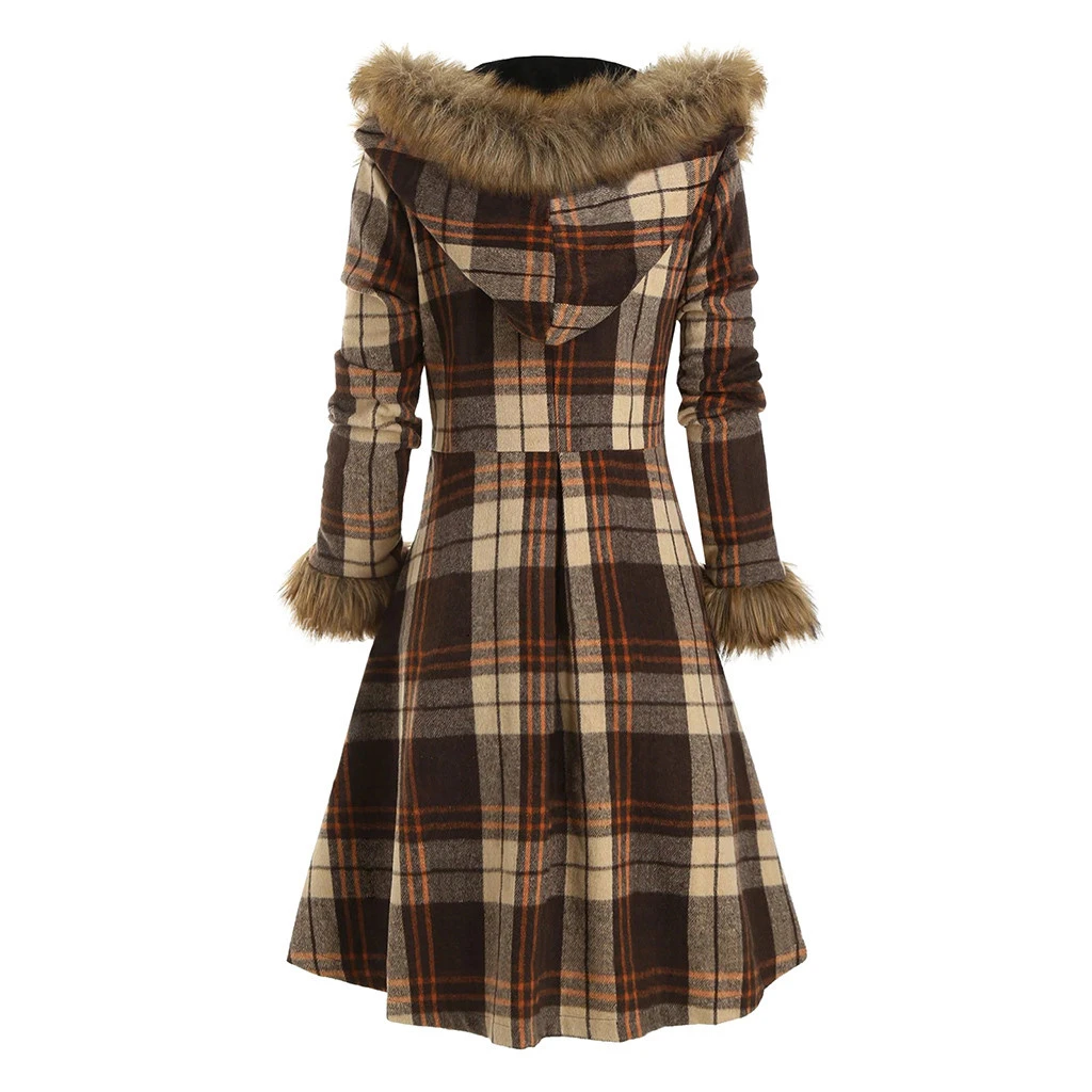 CHAMSGEND размера плюс, зимнее женское пальто в клетку, модное, искусственный мех, капюшон, теплое, утолщенное, хлопок, пальто для женщин, Mujer 1121
