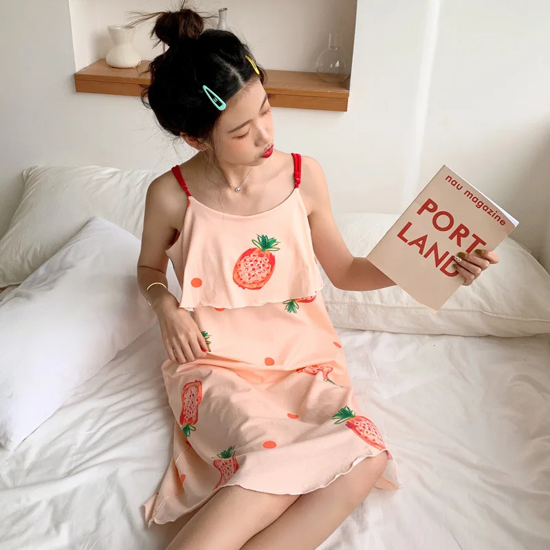 

Slip Nightdress Women's Summer-Qmilch Pajamas Women's Summer Sleeveless Korean-style Sweet Cute Fresh Students