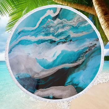 

Fashion Abstract Series 150cm Round Beach Towel with Tassel Outdoor Travel Microfiber Yoga Mat Home Sofa Cover Blanket