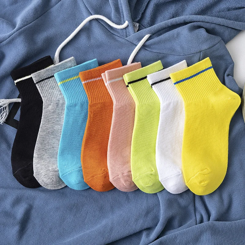 

Spring And Summer Cotton Fashion Colorful Personality Women Breathable Socks Luokou One Bar College Style Candy-colored Socks