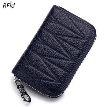 

Cards Case Genuine Leather Accordion Style Zipper ID Credit Card Holders Women Women's Short Wallets RFID Coin Purses Lady