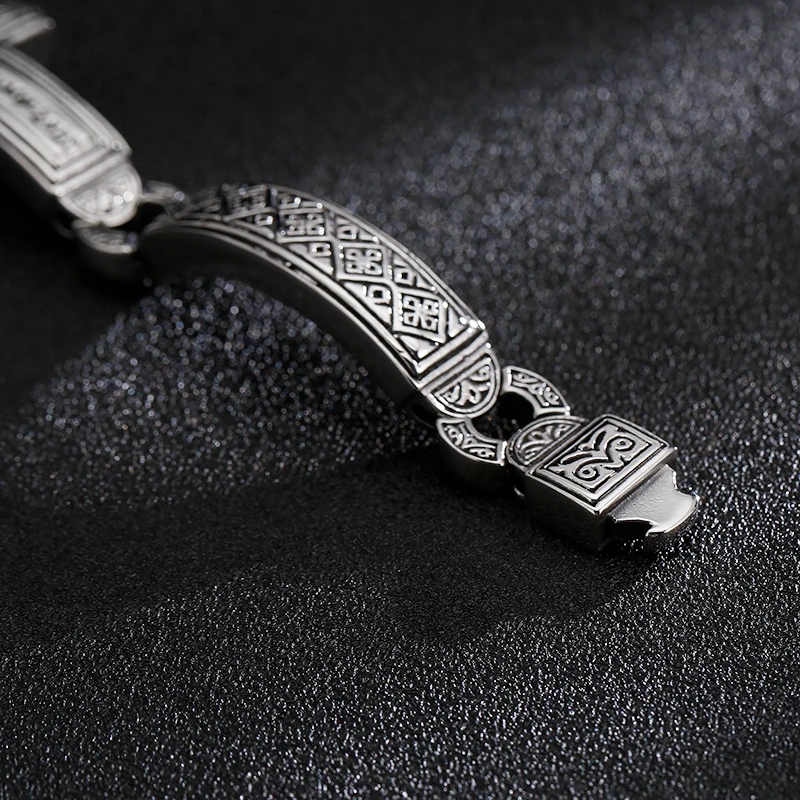 Fongten Cross Charms Bangle For Men Stainless Steel Heavy Mens Bangle Bracelets Male Retro Rune Silver Color Jewelry Armband