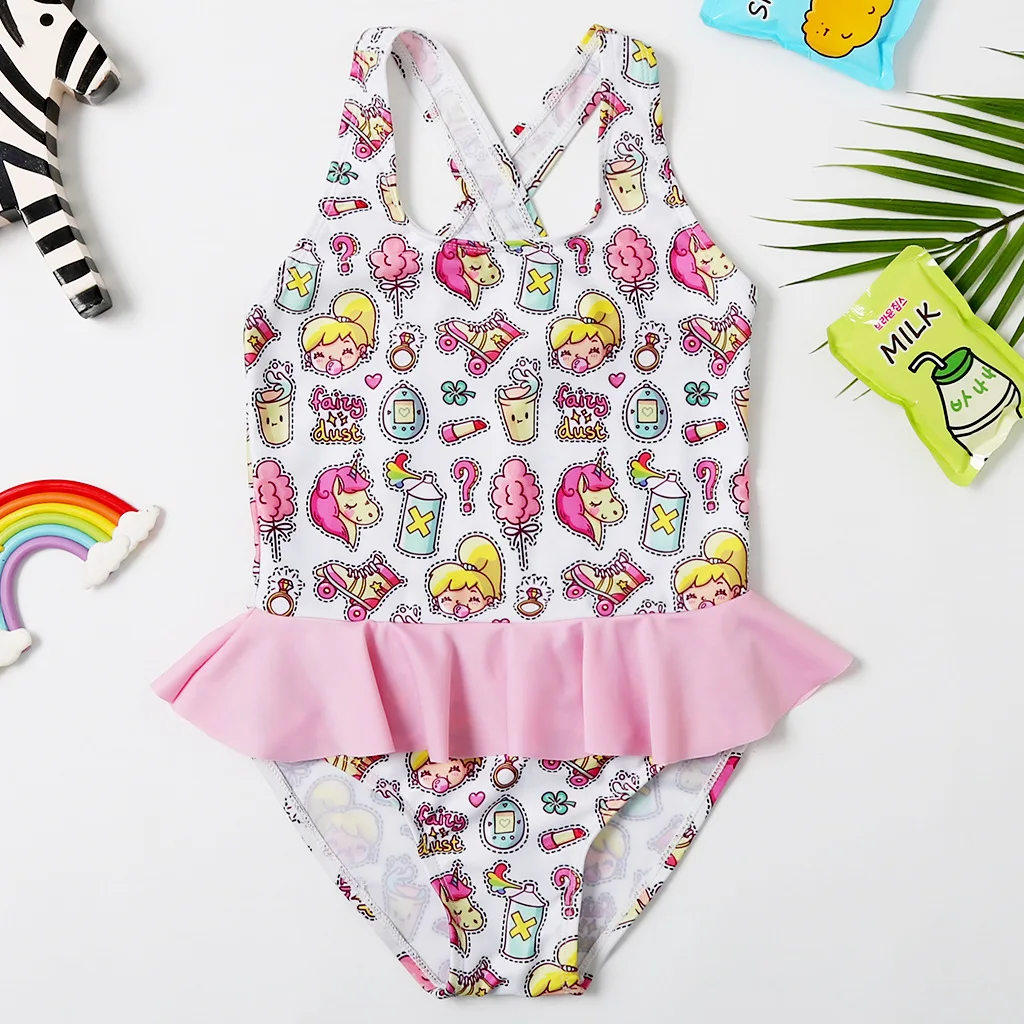 Цельный купальник для девочек, От 2 до 9 лет, детский купальник с фламинго, купальный костюм для девочек, купальник CZ1002 - Цвет: 15