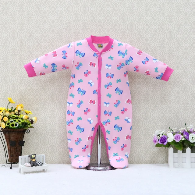 Pure Cotton Rompers Baby Boys and Girls One Pieces Clothes Cute Printed Button Long Sleeve Child Sleepwear 3 to 12 Month Toddler
