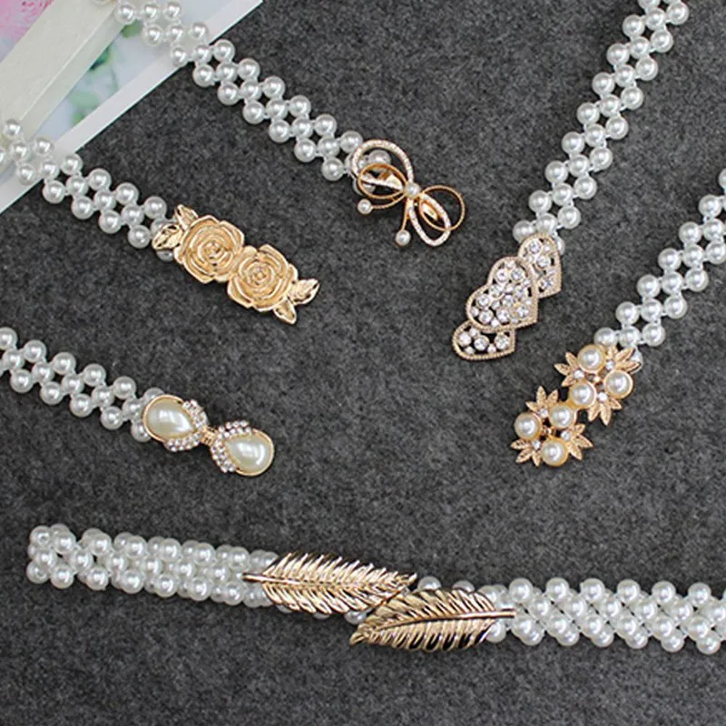 Women Skinny Pearl Belly Chain Waist Dress Belt Strap Waistband