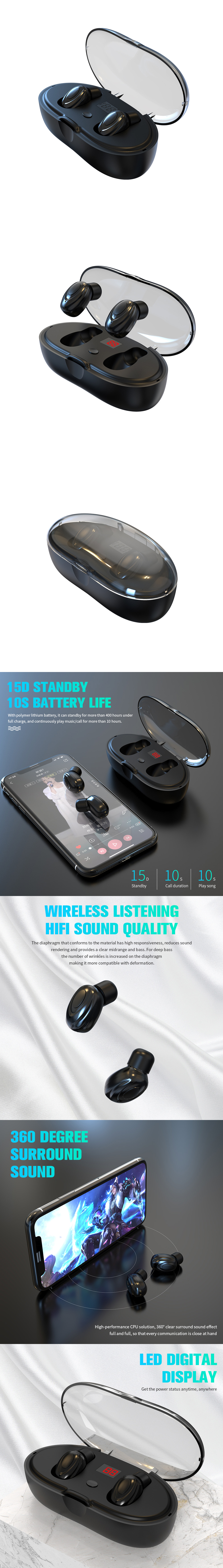 TWS беспроводные Bluetooth наушники стерео бас Bluetooth 5,0