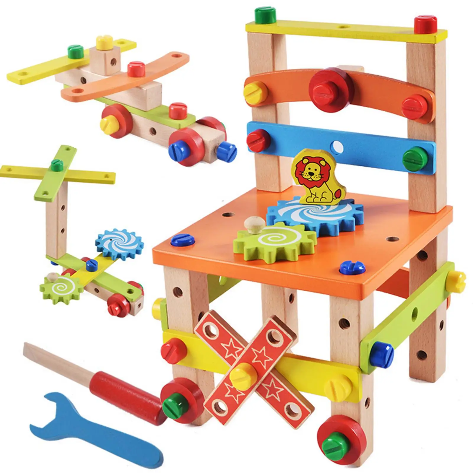 Children Wooden Assembled Chair Montessori Nut Set Educational Toy Preschool Multifunctional Variety Combination Tool | Игрушки и хобби