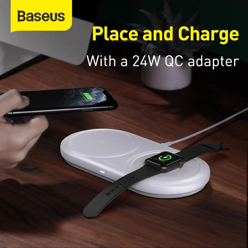 Baseus 2-in-1 Wireless Charger for Watch Cable Winder 10W Dual Quick Charging for Phone for Pod Removable Watch Storage Box