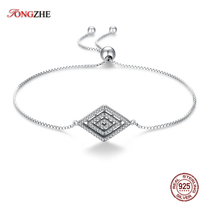 

TONGZHE Men Women 100% 925 Sterling Silver Crystry Bracelets Vintage Forever Fancy with Bead Adjustable Fine Wedding Jewelry