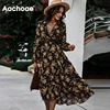 Aachoae Women Floral Print Elegant Long Dress Lace Patchwork Lady Party Dresses V Neck Lantern Sleeve Boho Beach Dress Robe ► Photo 3/6