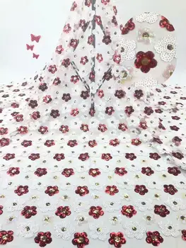 

2019 New Design African French Cord Lace Fabric High Quality Nigeria French Net Tulle Laces With Red Gold Sequins For Women