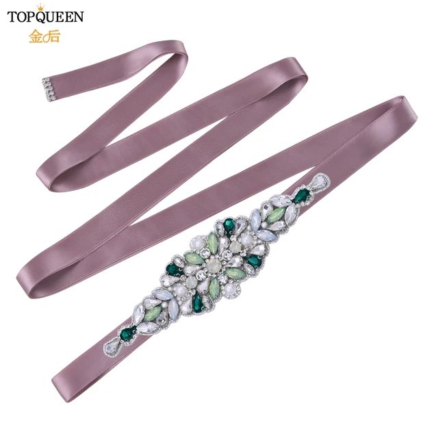 TOPQUEEN S443 Luxury Green Rhinestone Bridal Belt Beaded for Formal Evening Dresses Custom Diamond Decorative Belt Handmade antique voilet