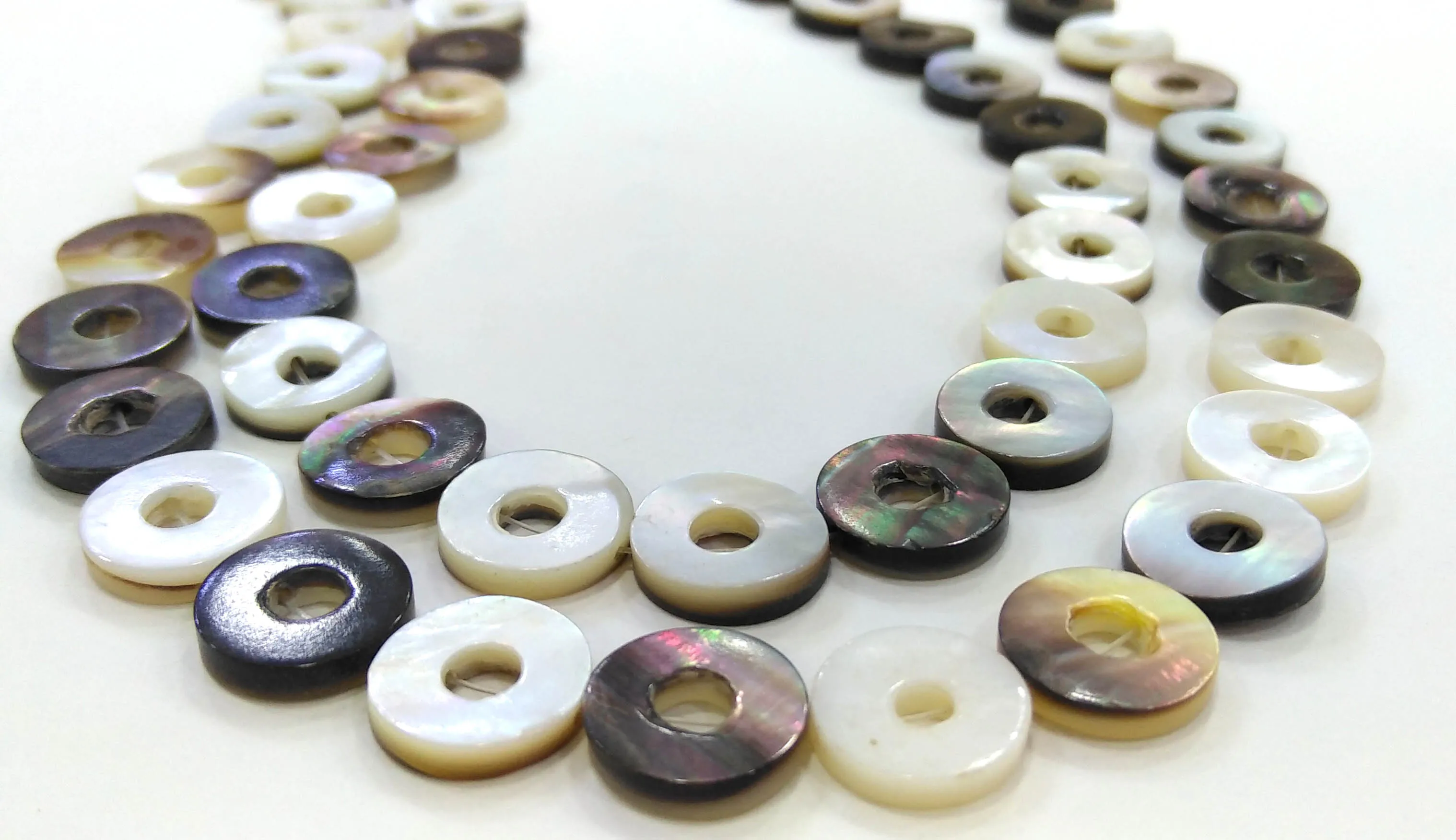 

Full strand 16" Grey Black White Mother of Pearl Round Loops, Shell Circle Charms, Round Ring Donut Beads, 12mm