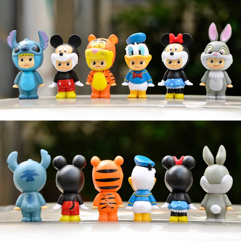 6pcs/set Cartoon Stitch Lilo Mickey Minnie Donnald Duck Bunny Tiger PVC Action Figures Kawaii Animal Model Toys Kids Gifts | Игрушки и