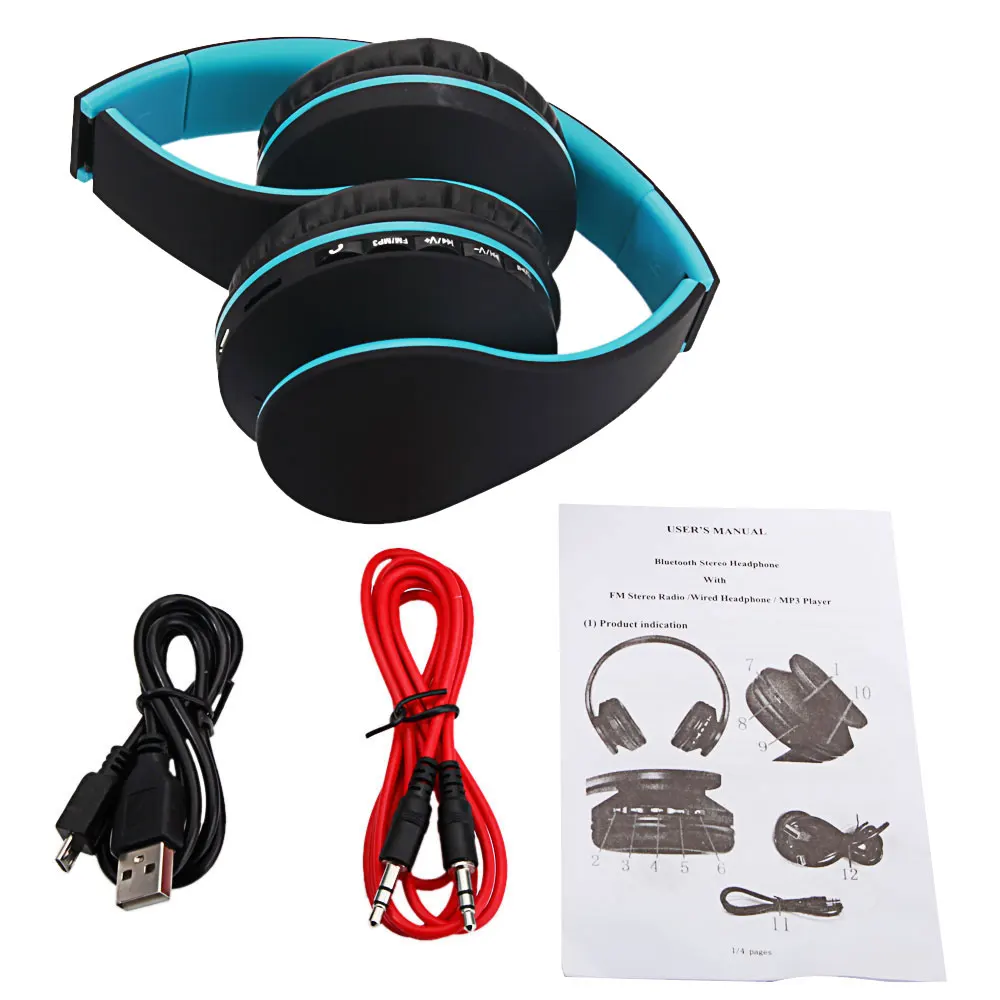 HY 811 Foldable FM Stereo MP3 Player Wired Bluetooth Headset Black Blue Headphone