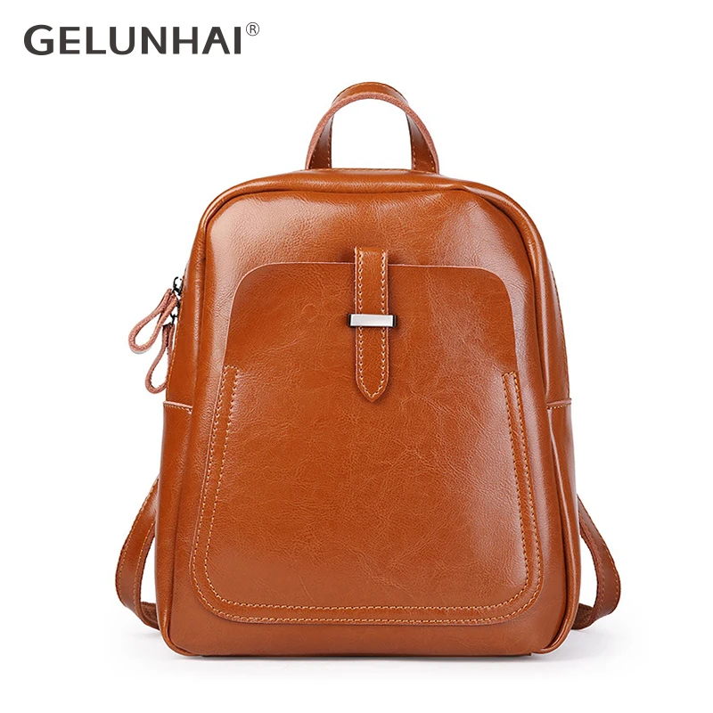 

Holiday Women Backpack 100% Genuine Leather Lady Casual Travel Bag Fashion Brown Knapsack Preppy Style Schoolbag For Girl