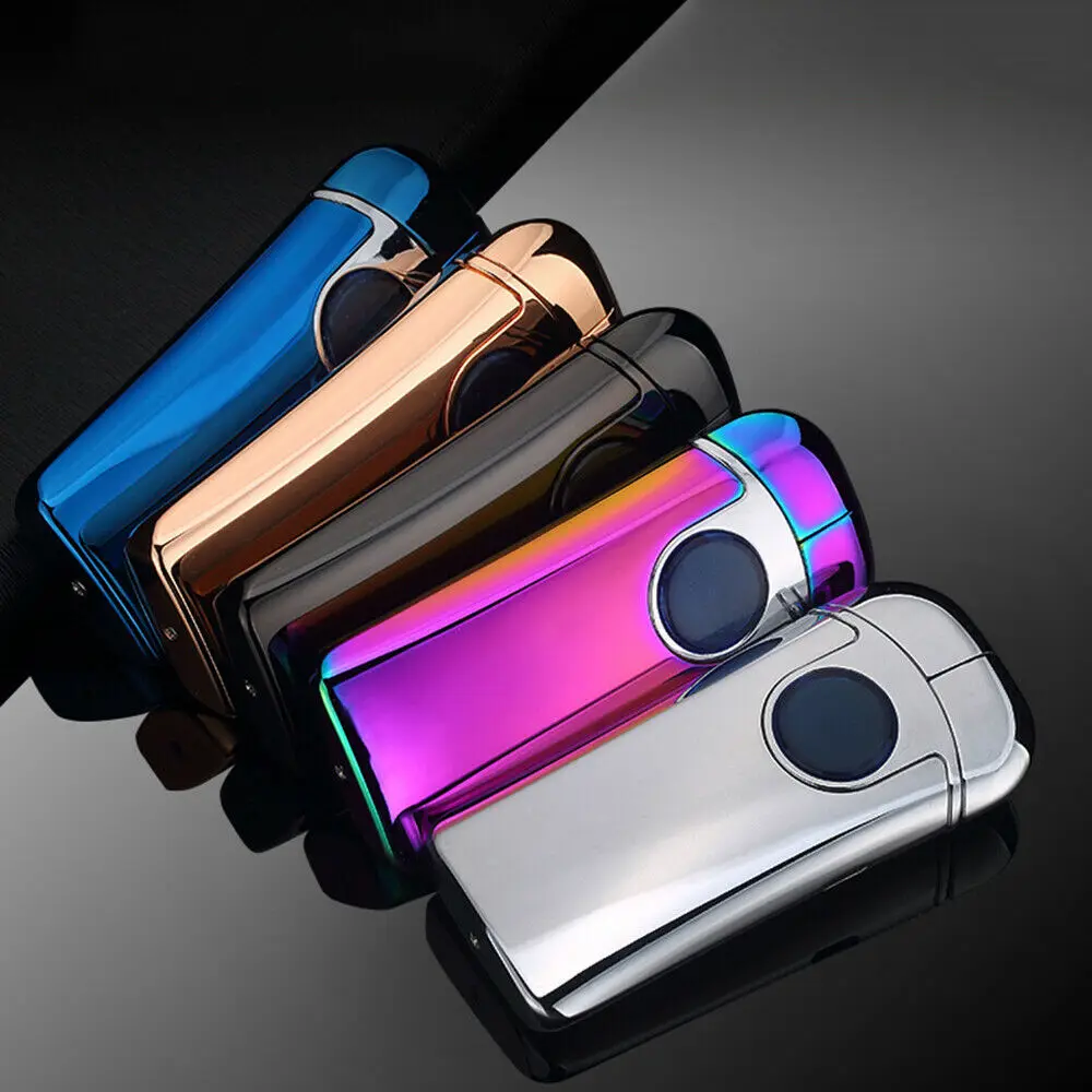 

Electric Usb Rechargeable Double Arc Plasma Lighter Led Button 5 Colors Cigarettes Cigar Pulse Windproof Lighters