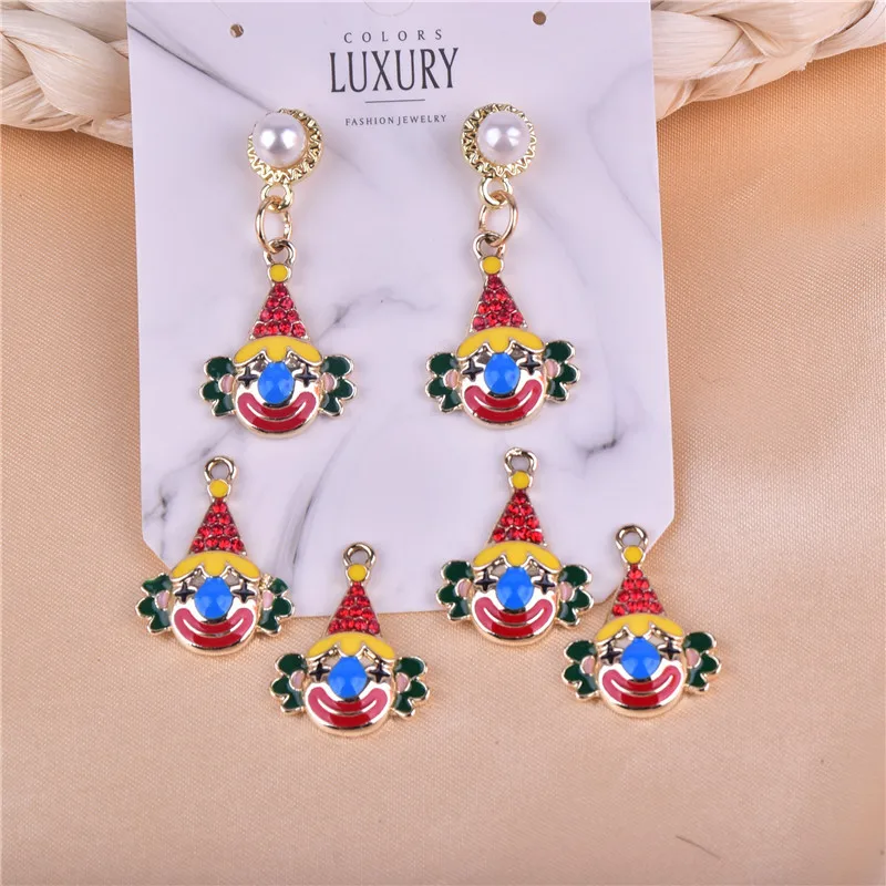 

10pcs/pack Clown Drool Circus Metal Enamel Charms Pendant Rhinestone Joker Earring Bracelet Dangle DIY Jewelry Making
