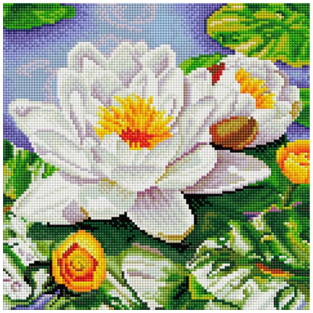 Алмазная мозаика на подрамнике Белоснежка. Нимфея озерная. 30*30