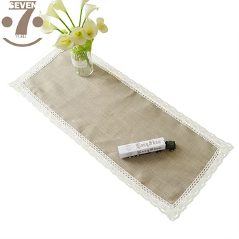 

Home Decorative Dining Banquet Birthday Festival Coffee/grey/orange Polyester Linen Mesh Table Runner With Small Cotton Border