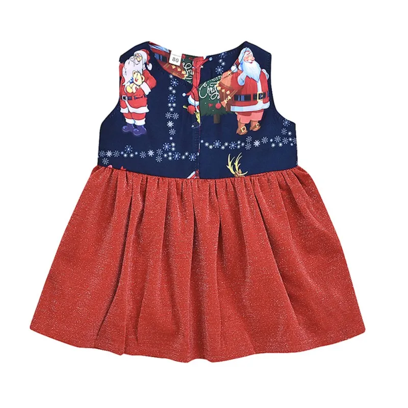Baby Girl Christmas Dress Cartoon Print Sleeveless Patchwork Dress Kids Toddler Pageant Sundress Baby Clothes