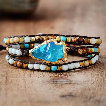 Wrap Bracelets Natural Stones Gilded Arrowhead Quartz Charm 3 Times Friendship Boho Bracelet Dropshipping Wholesale