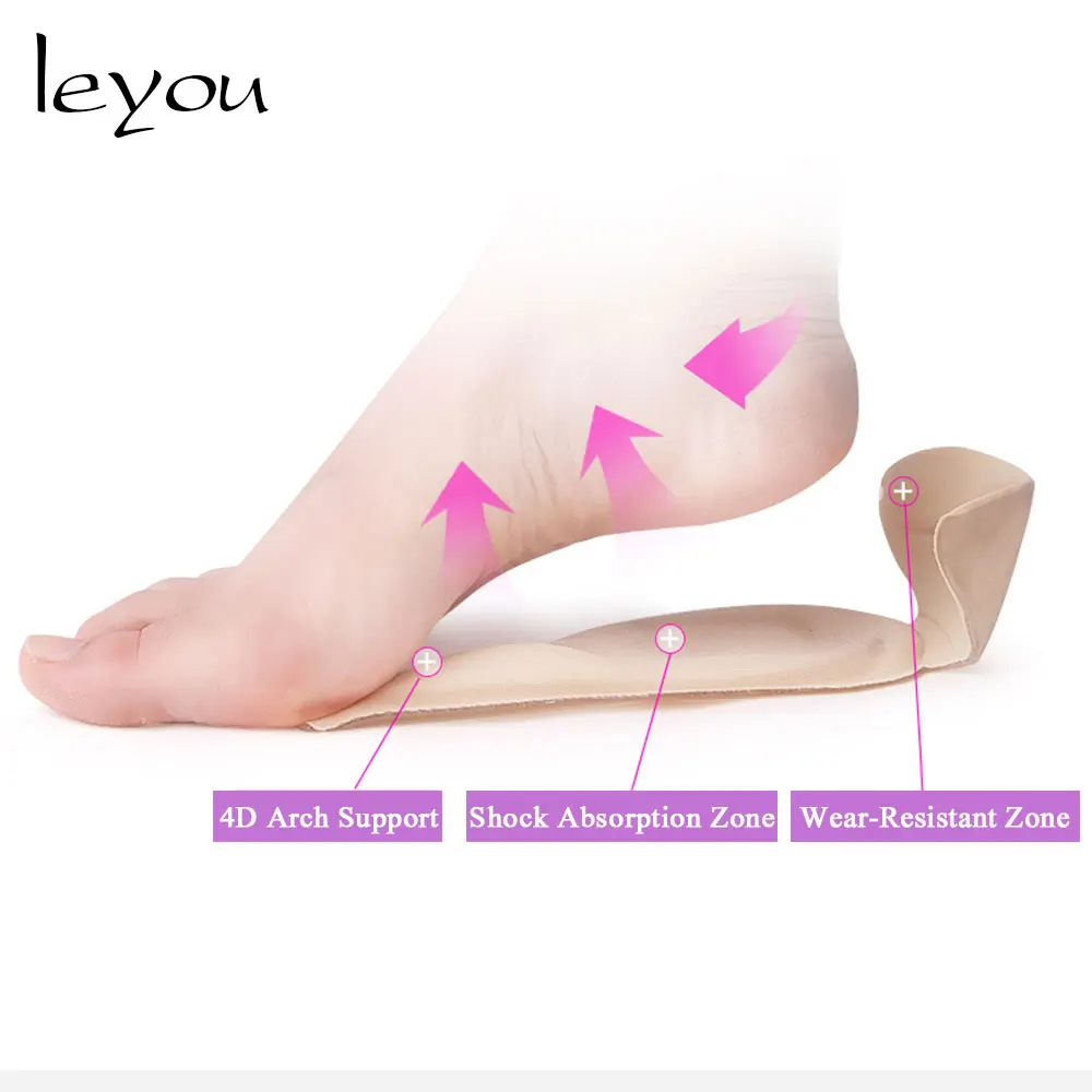 Leyou T Shape Shoe Cushion Silicon Heel Grips Pads Gel Arch Support Insoles for Flat Foot Half Insole Self-adhesive Insert Pad