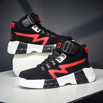 

2020 Men's Casual Shoes High-top Magic Buckle Sports Shoes Korean Male Leisure Sneakers Wear-resistant Men's Fashion Sneakers