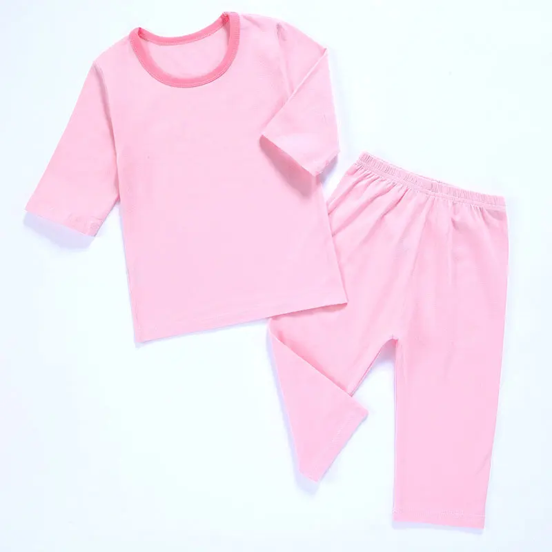 Детские пижамы для малышей хлопковые влагоотводящие укороченные брюки с рукавами с пятью точками однотонные детские пижамы с круглым вырезом - Цвет: 2